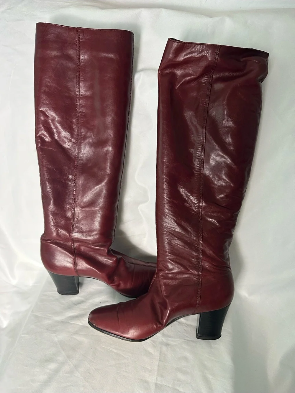 Women’s Burgundy Brown Genuine Leather Knee High Boots Size 6 Slim Fit